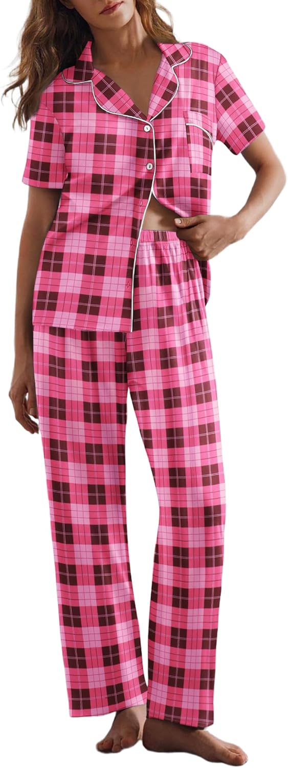 Ekouaer Women Pajamas Set Soft Button Down Sleepwear Pjs
