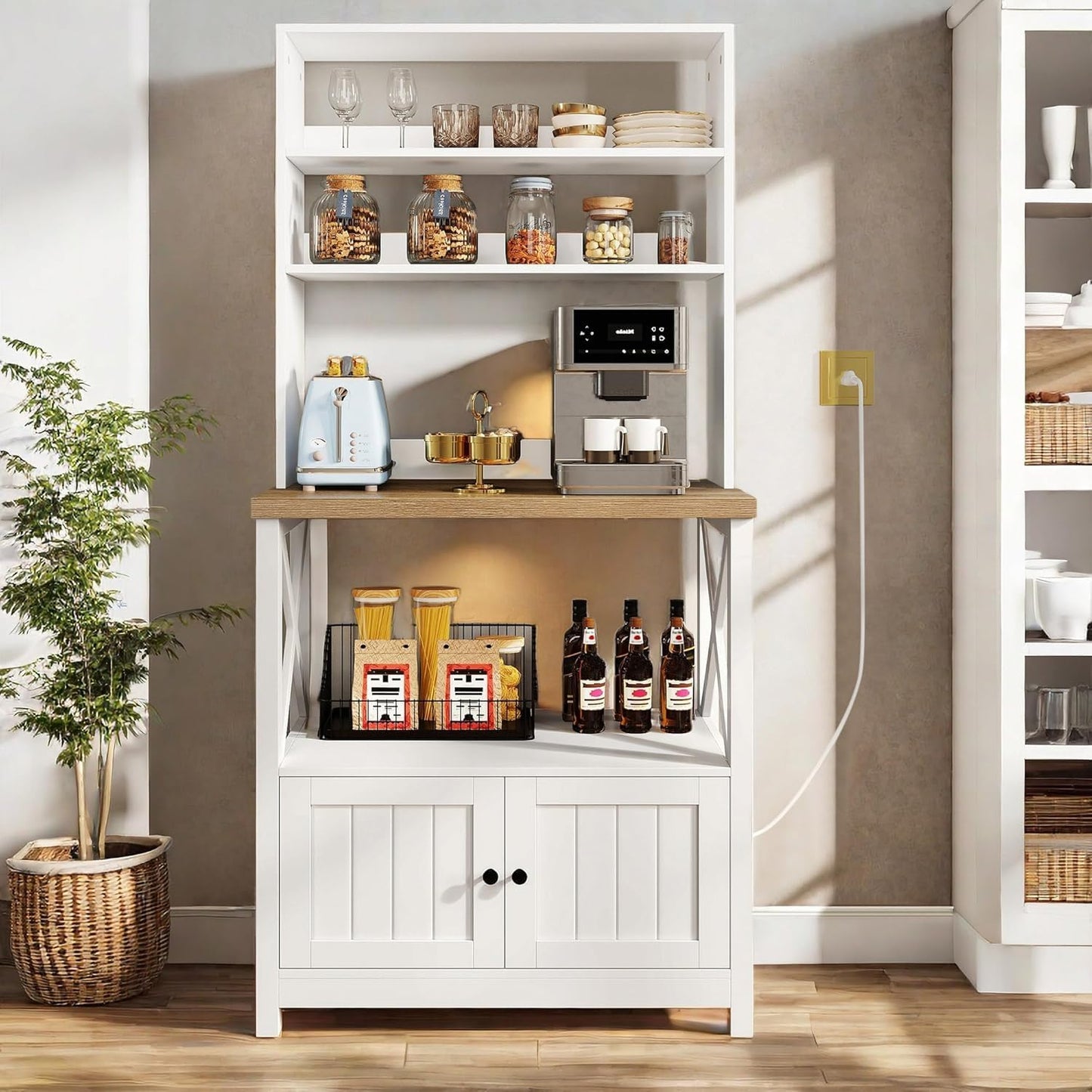 Farmhouse Baker Rack with Power Outlet