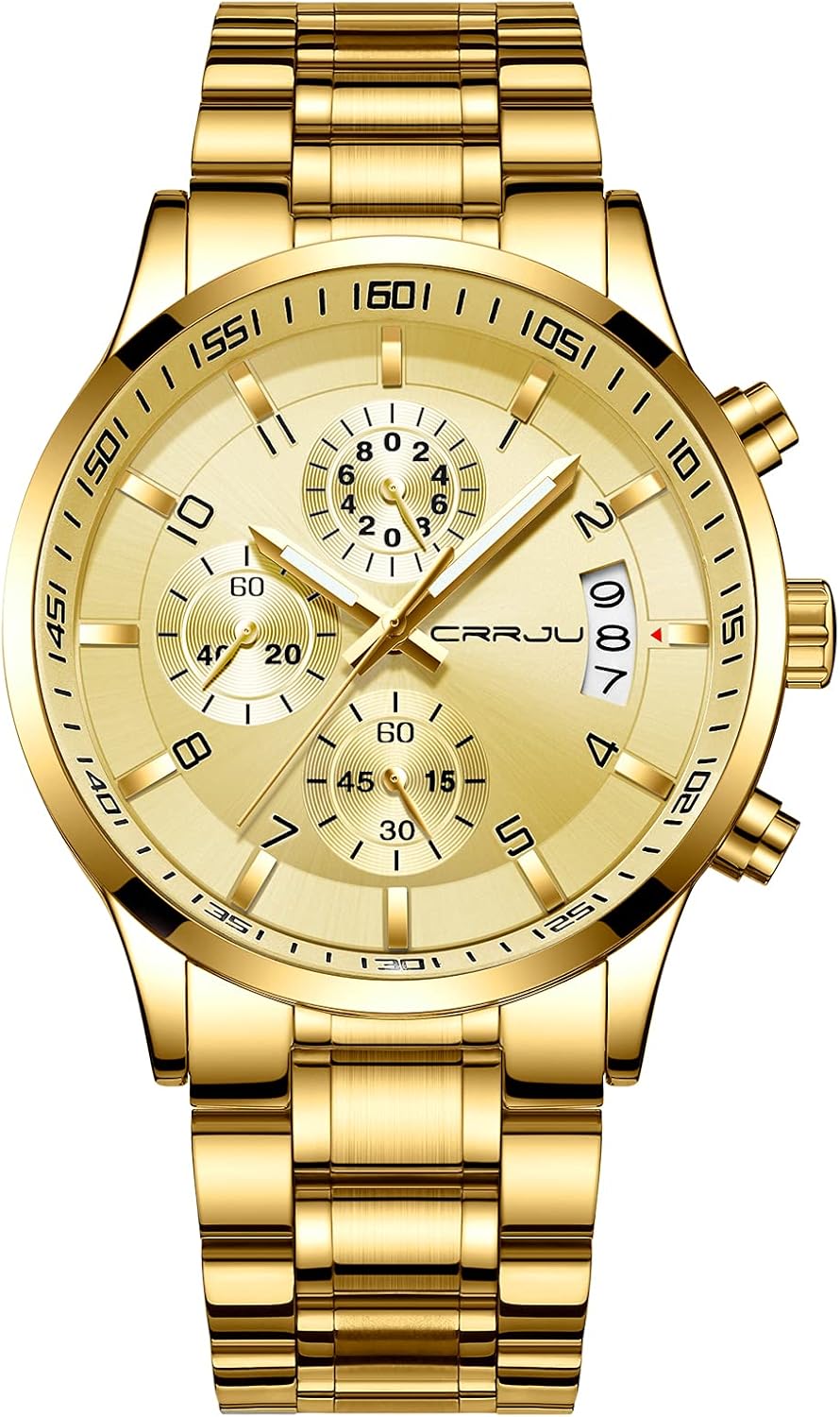 CRRJU Men's Fashion Stainless Steel Waterproof Chronograph Watch