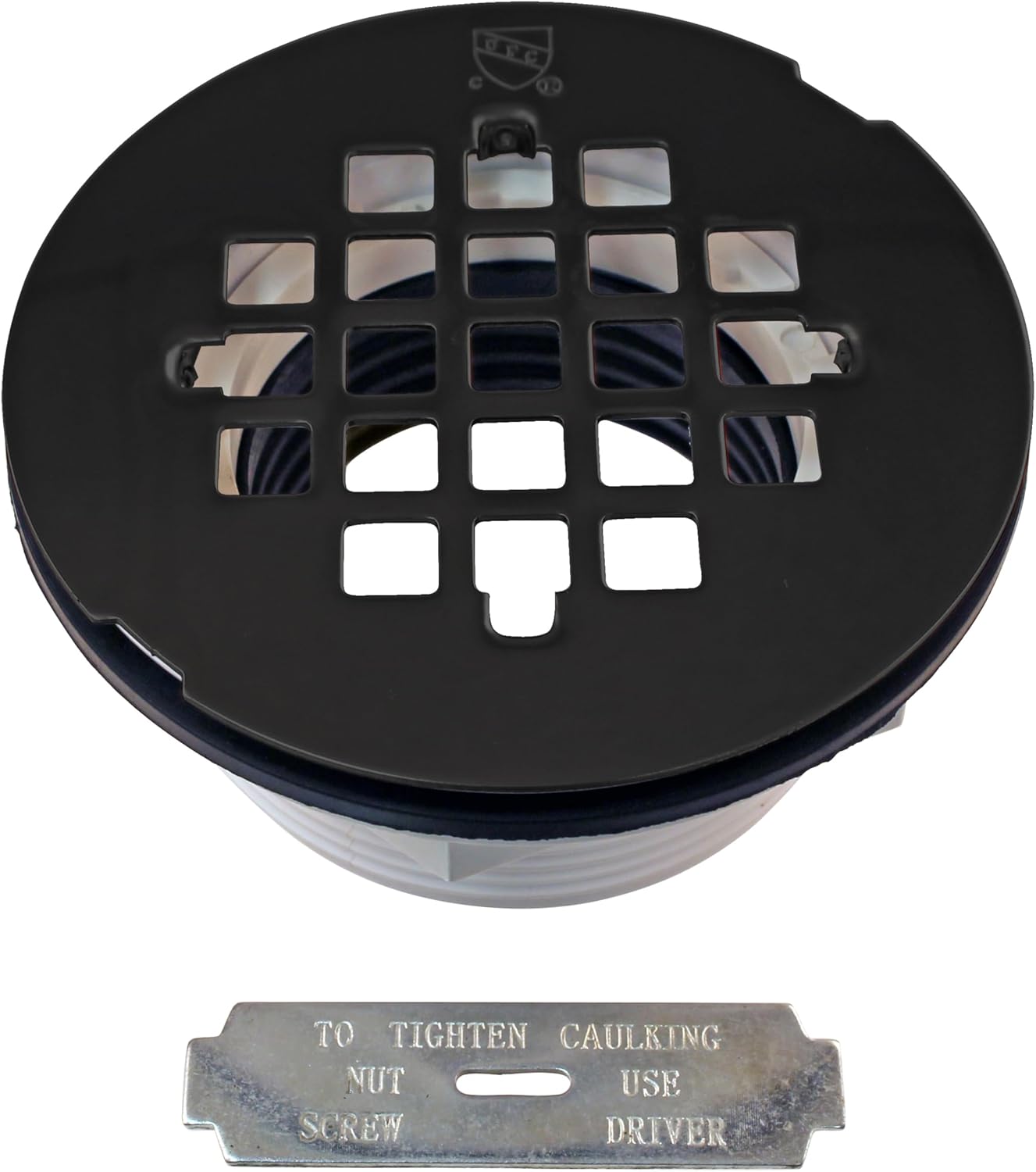 2in No-Caulk PVC Compression Shower Drain with Matte Black Cover