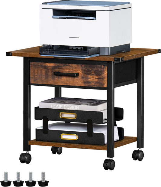 Mobile Printer Stand with Storage & Wheels
