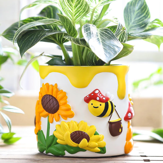 Colorful Bees and Sunflowers Plant Pots for Unique Decor
