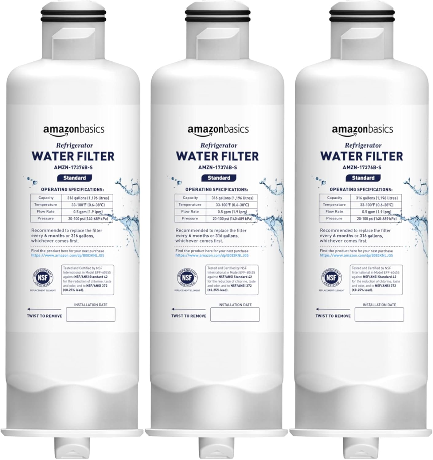 Replacement Water Filter for Samsung Refrigerators, 3-Pack
