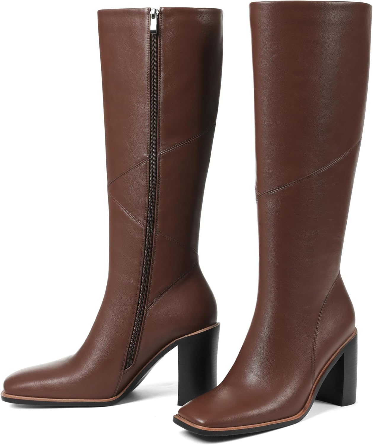 Womens Knee High Boots with Waterproof Square Toe and Chunky Heel