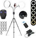 Dual 10 in LED Ring Light with Tripod & Phone Holder - Bright