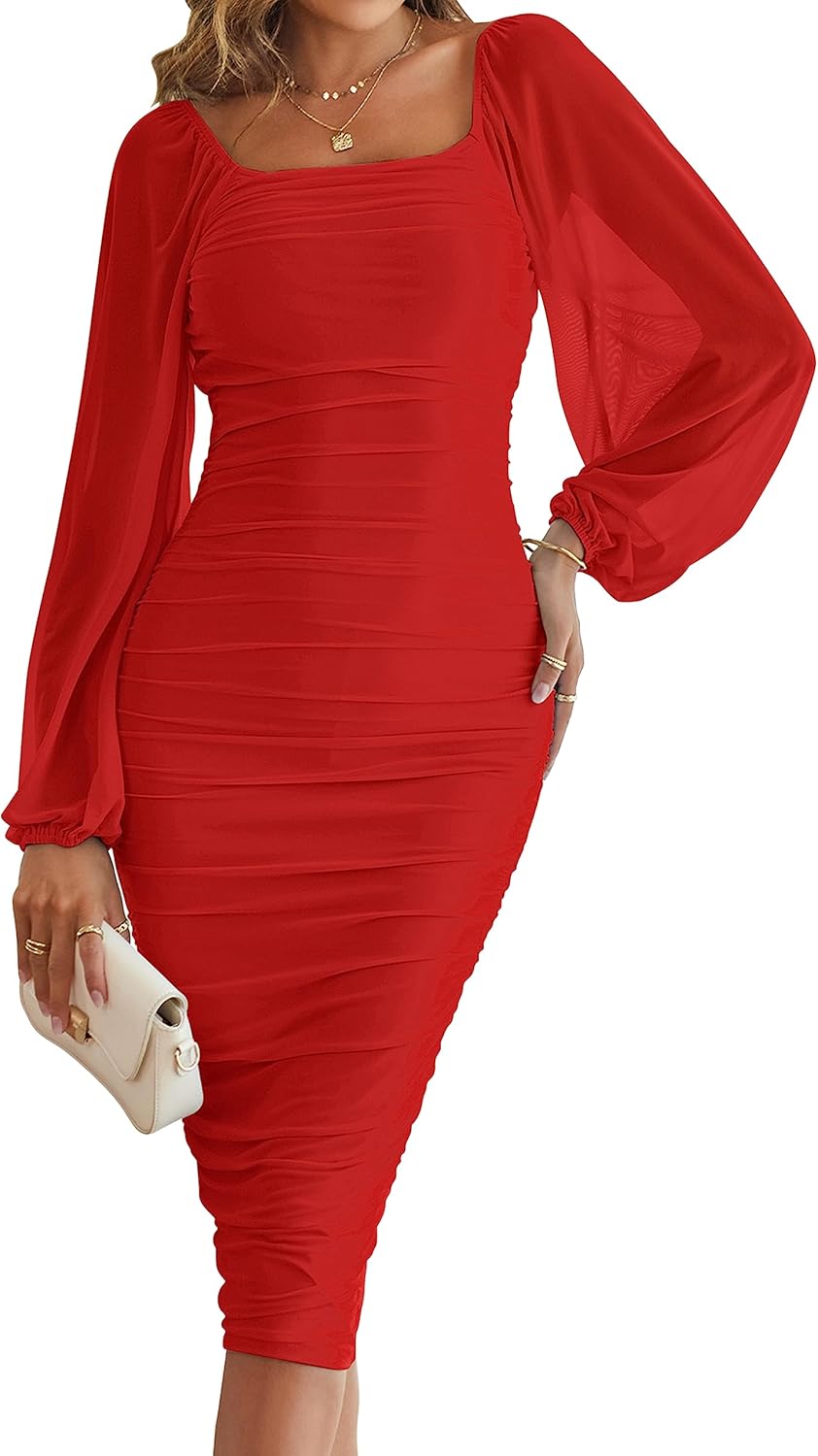 MEROKEETY Women's Long Sleeve Wedding Guest Dress Review