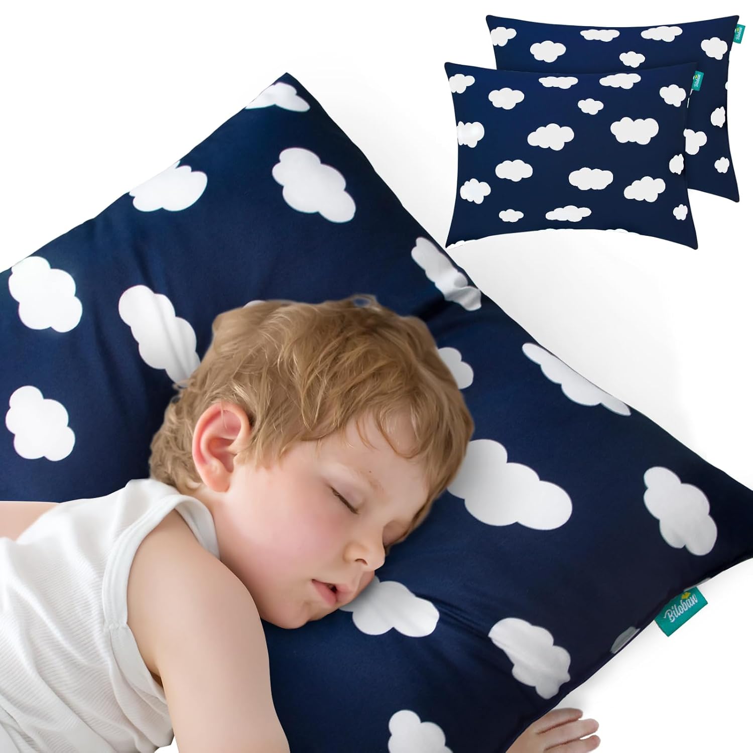 Soft & Skin-Friendly Toddler Pillow for Sleep - Biloban (Navy Cloud)