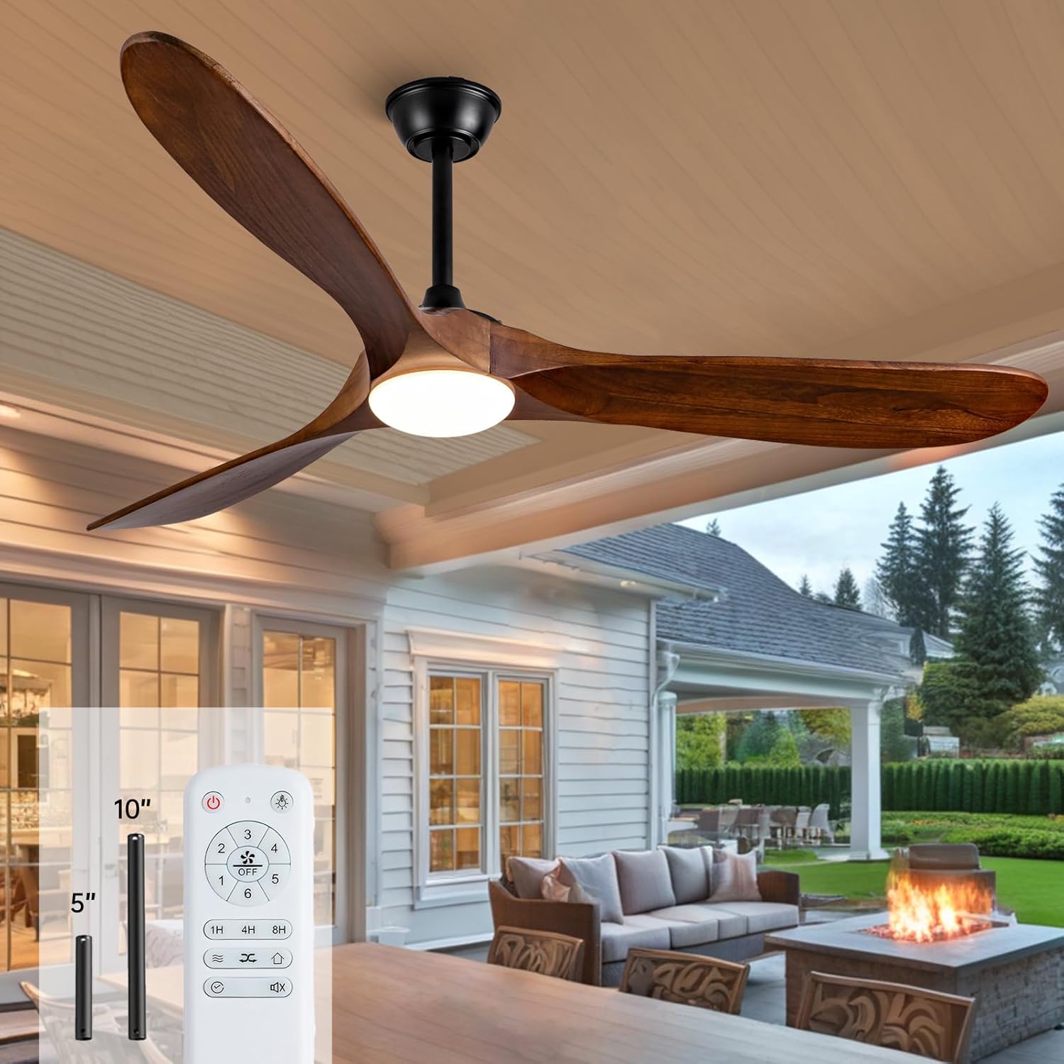 60 Inch Outdoor Ceiling Fan with Lights and Remote Control