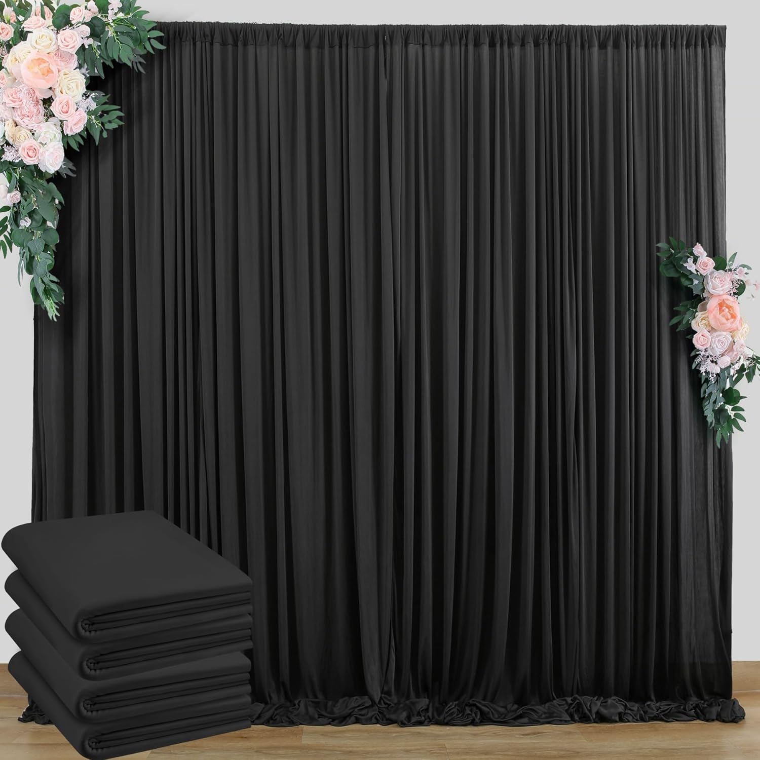 20ft x 10ft Wrinkle Free Black Backdrop Curtain for Events