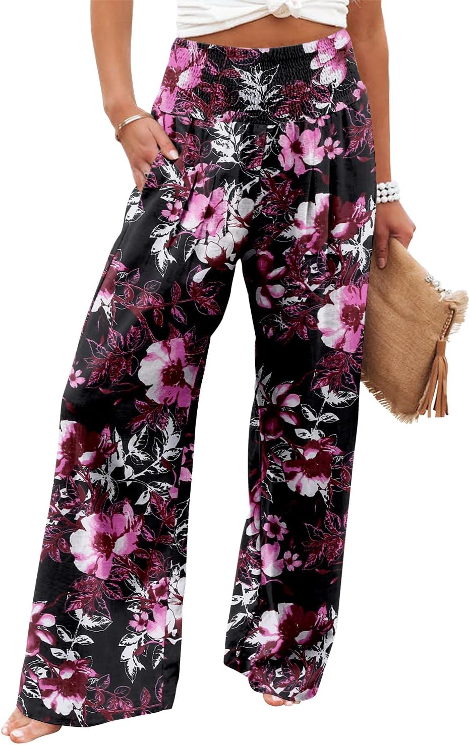 Angerella Womens Elastic High Waisted Palazzo Pants for Comfort