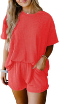 SHEWIN Two Piece Ribbed Short Sleeve Top and High Waisted Shorts Set