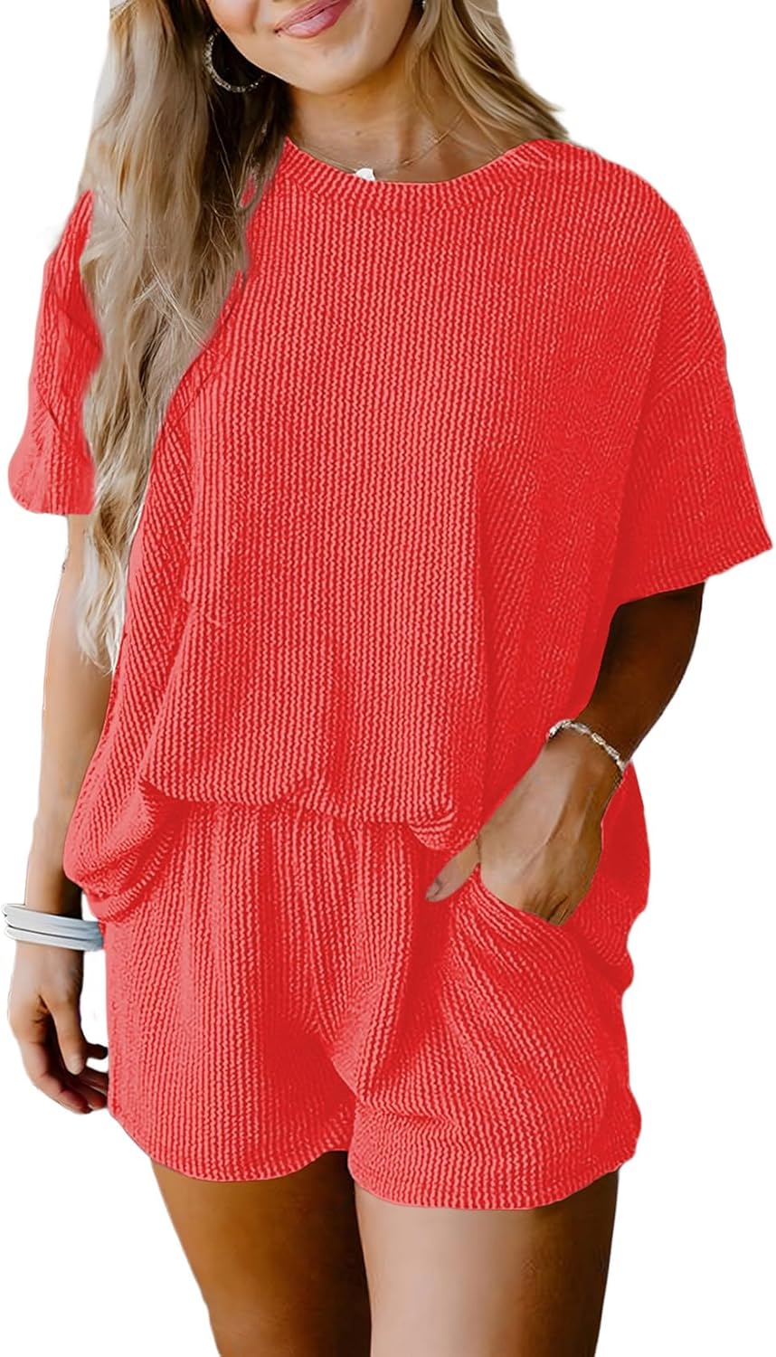 SHEWIN Two Piece Set for Women Short Sleeve Shirts & Shorts