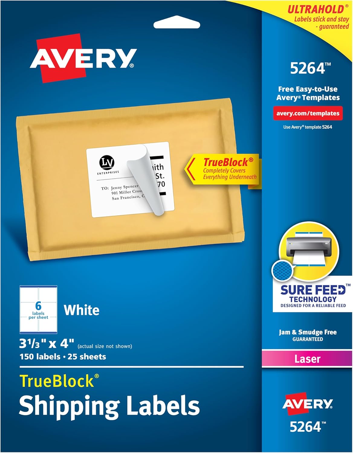 Avery Sure Feed 3-1/3 x 4 Blank Shipping Labels - Pack of 150