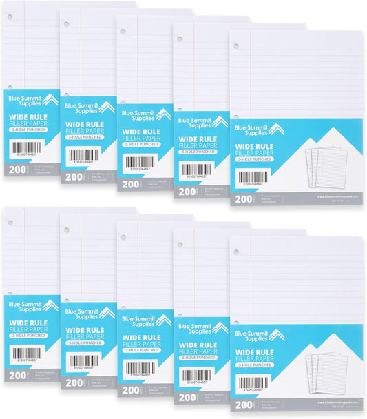 Blue Summit Wide Ruled Filler Paper - 200 Sheets x 10 Packs