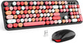 Wireless Keyboard and Mouse Combo - Colorful Full Size 2.4G Retro Set