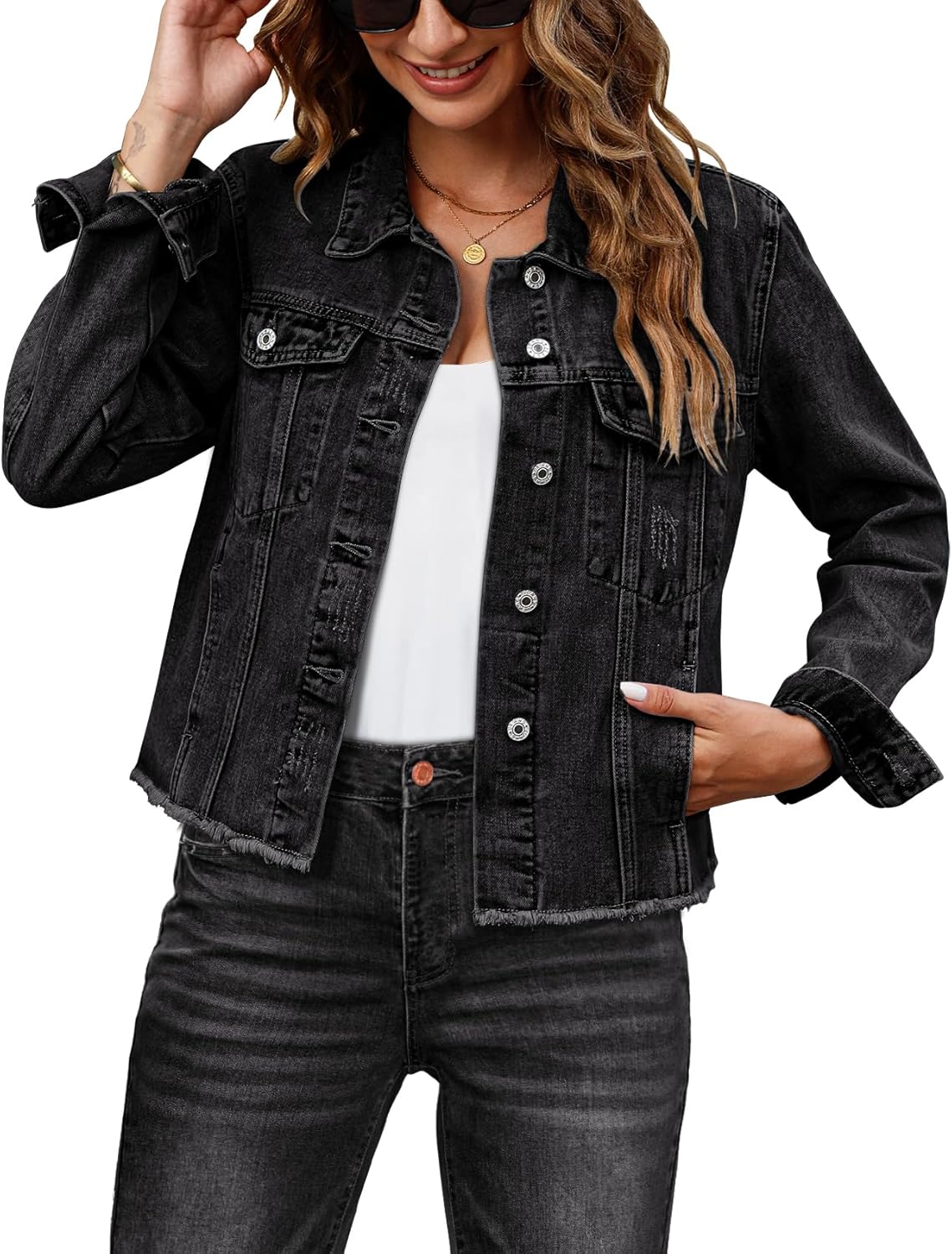Luvamia Denim Jacket for Women - Distressed Vintage Style