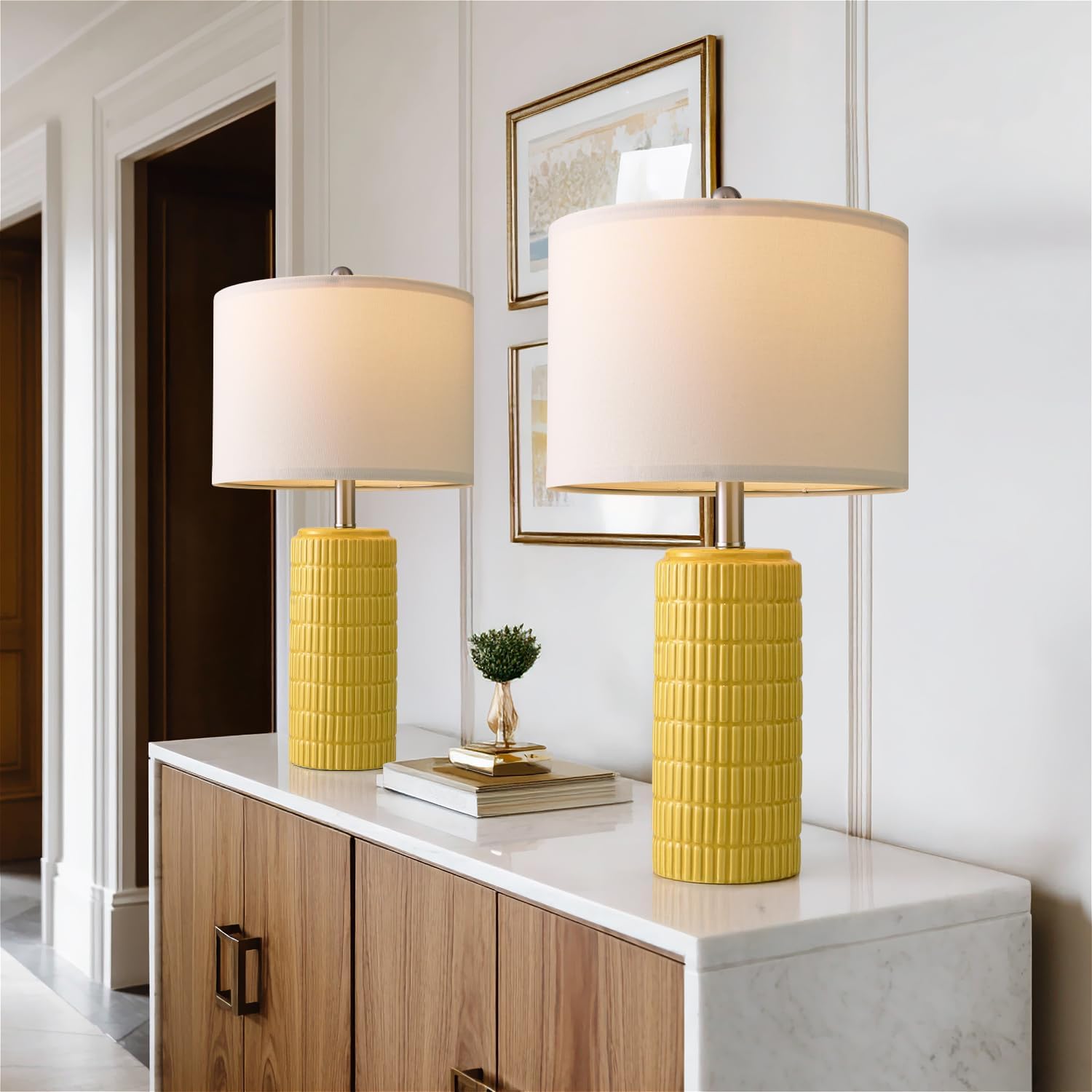 Modern Yellow Table Lamps Set of 2 for Living Room Decor