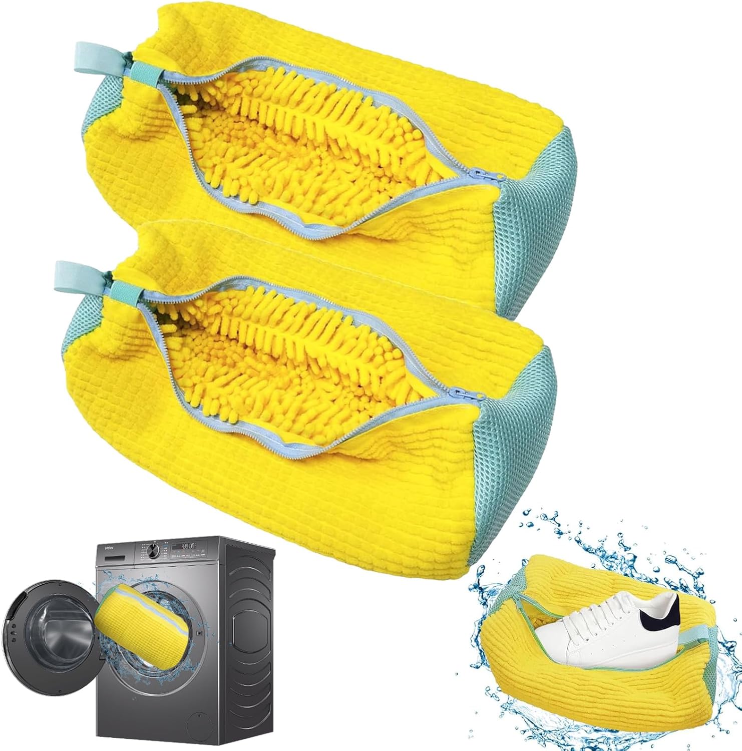 Sturdy Mesh Shoe Wash Bags, 2 Pack, Yellow
