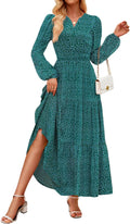 ZESICA Women's Fall Floral Maxi Dress V Neck Empire Waist - Flowy