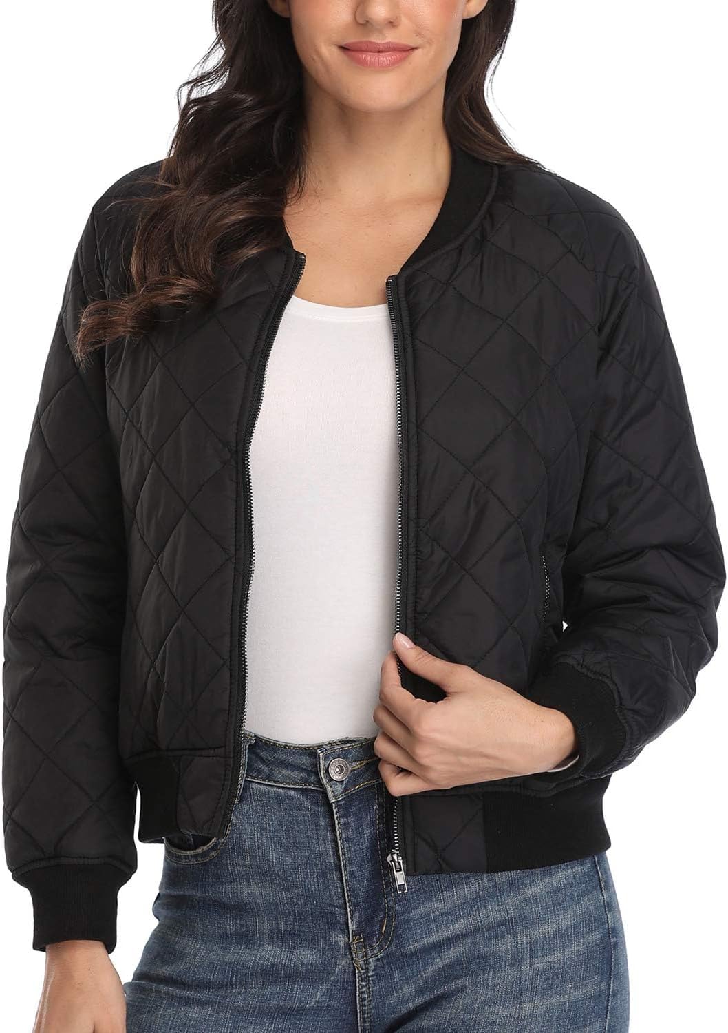 andy & natalie Women's Lightweight Bomber Jacket with Pockets