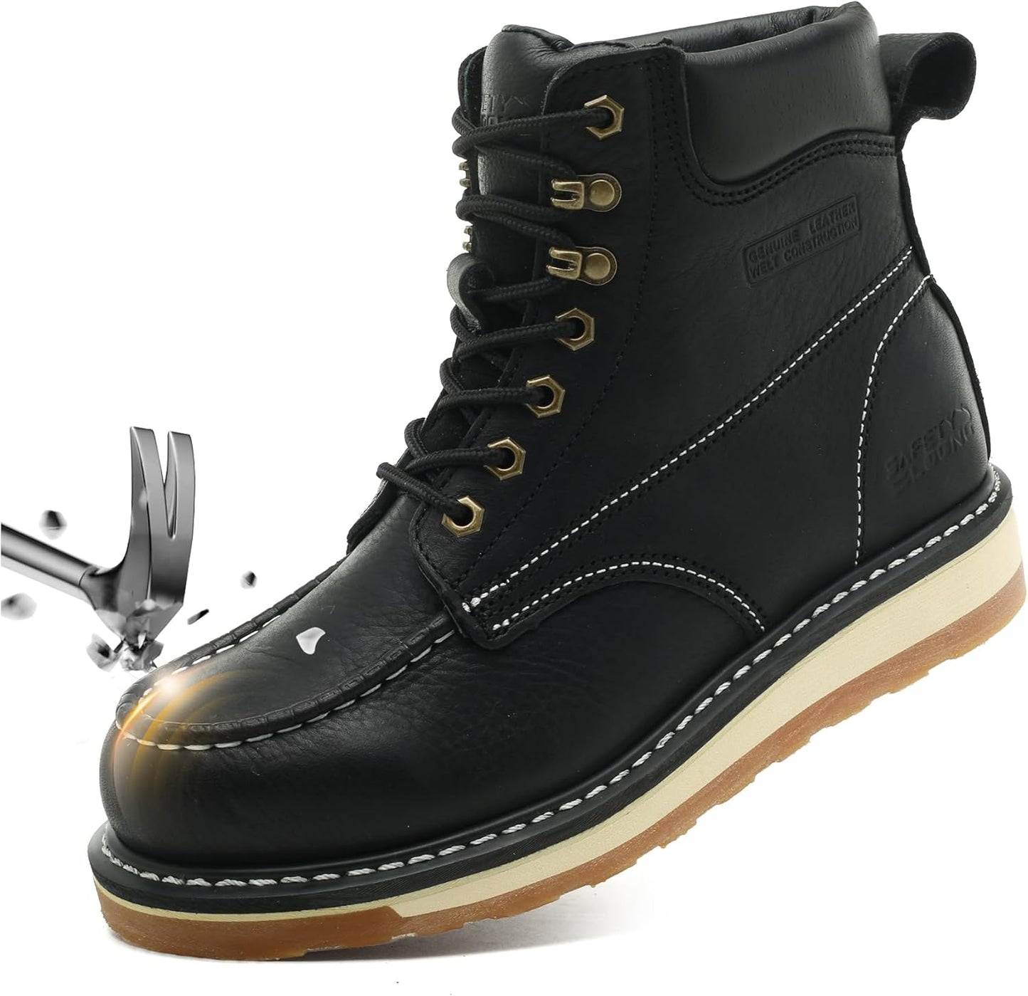Moc Toe Work Boots for Men Waterproof Steel Toe Comfortable