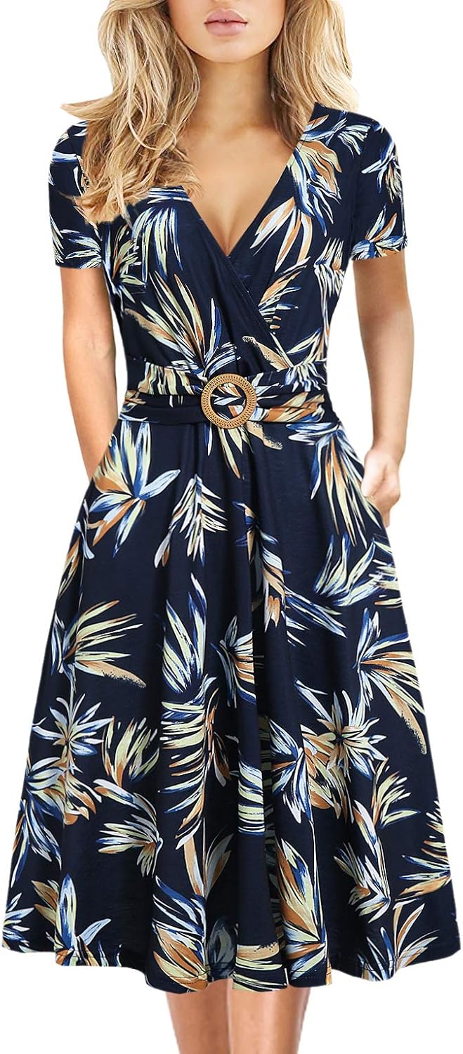 Women's Criss-Cross V Neck Dress by HELYO with Pockets