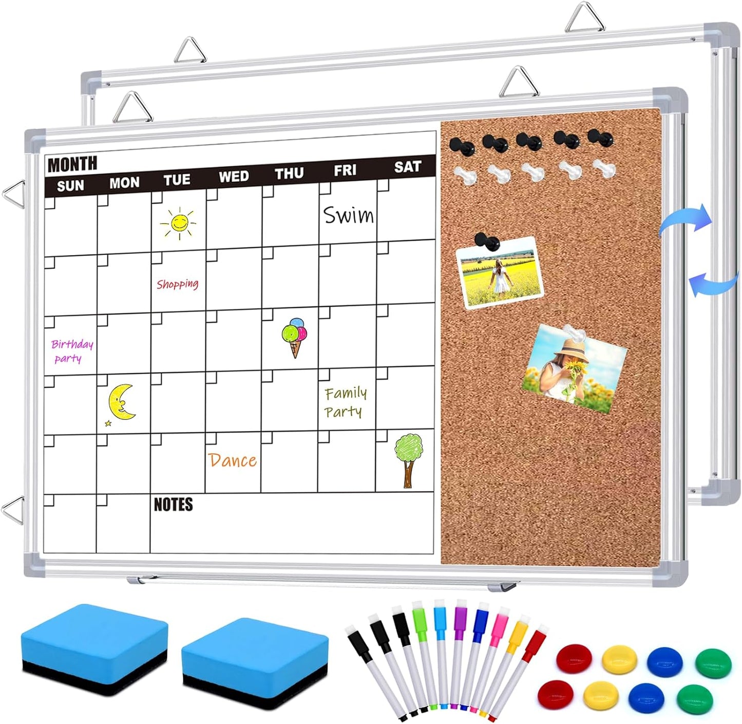 Double Sided Monthly Dry Erase Board Calendar for Home & Office