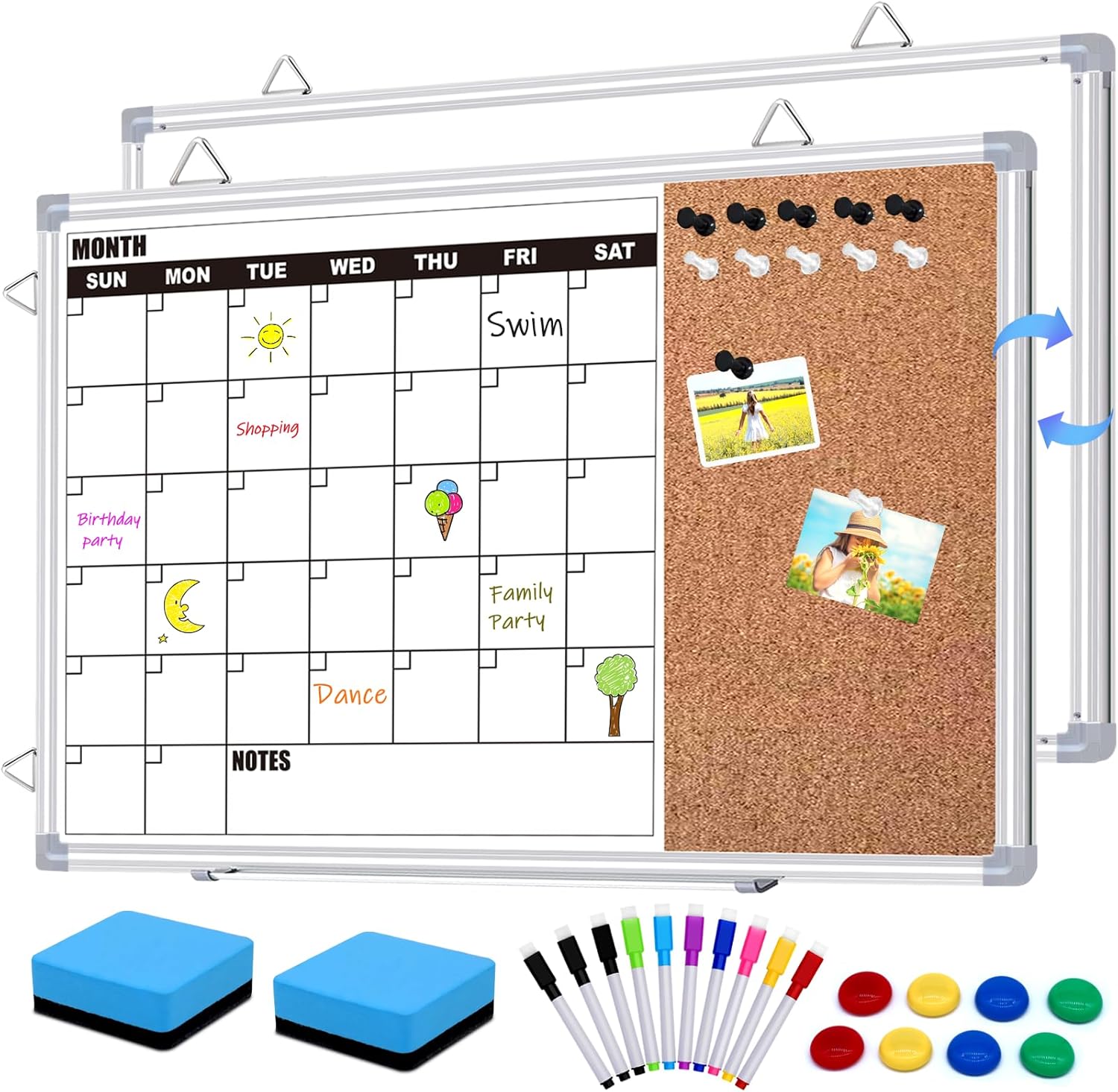 Double Sided Monthly Dry Erase Board Calendar for Home & Office