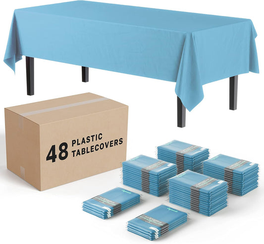 Sky Blue Tablecloths for Rectangle Tables - 48 Pack Disposable