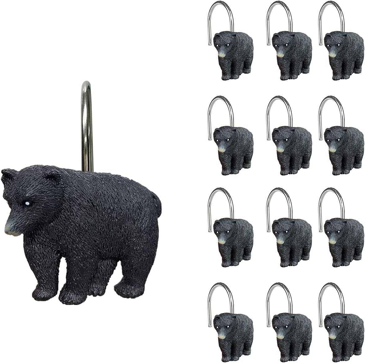 Black Bear Shower Curtain Rings - Rustic Charm for Your Bathroom