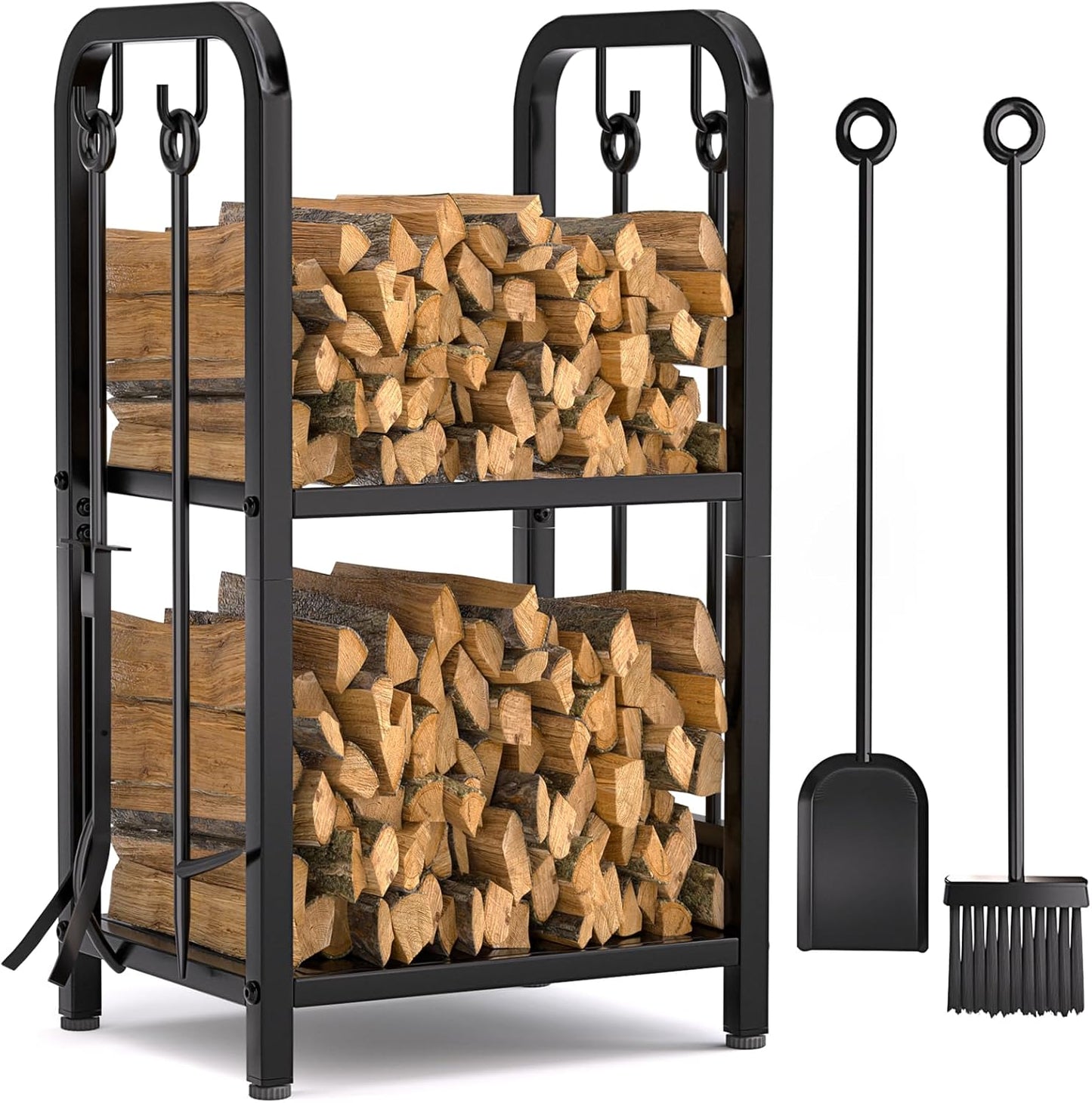 Vailge Firewood Rack Indoor with 4-Piece Fireplace Tools Set