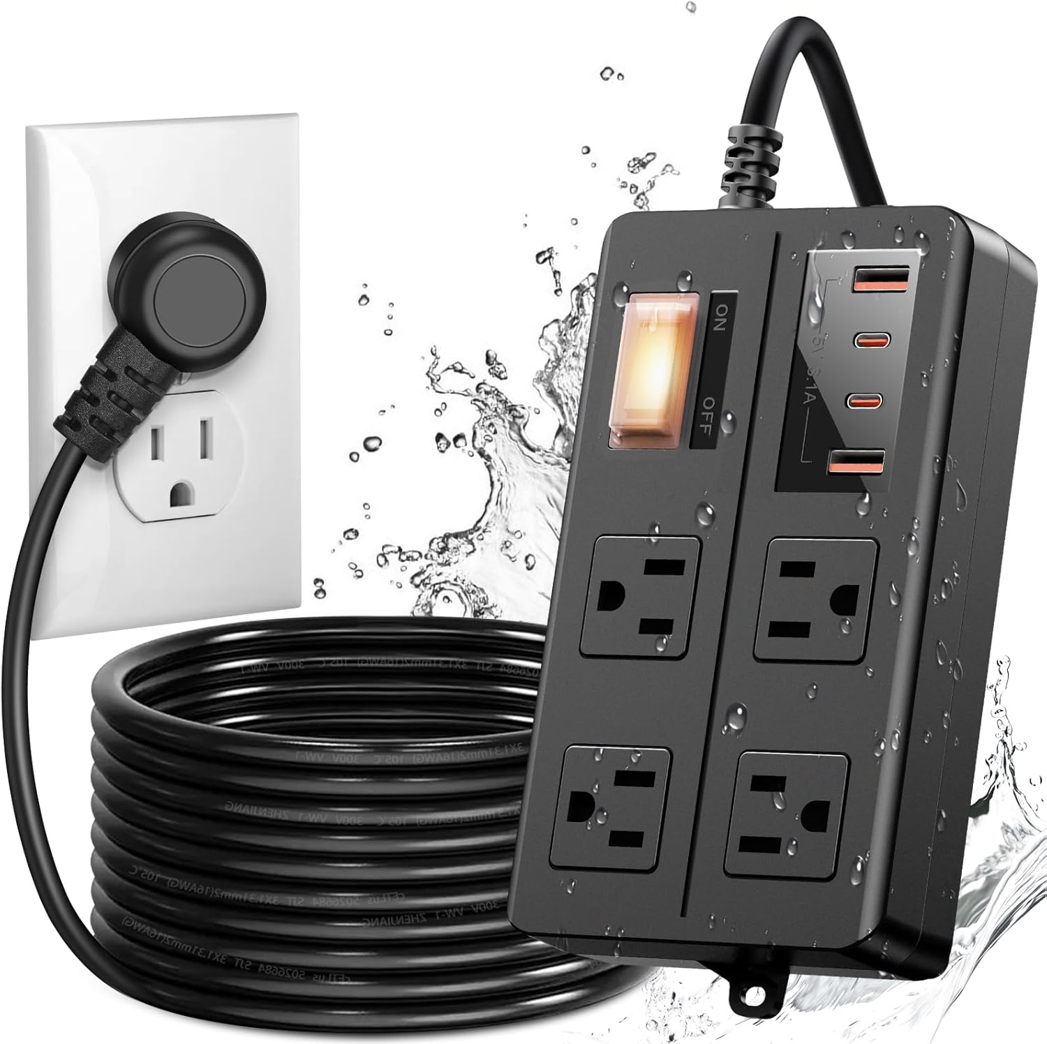 IPX6 Outdoor Power Strip with 4 Outlets and USB Ports