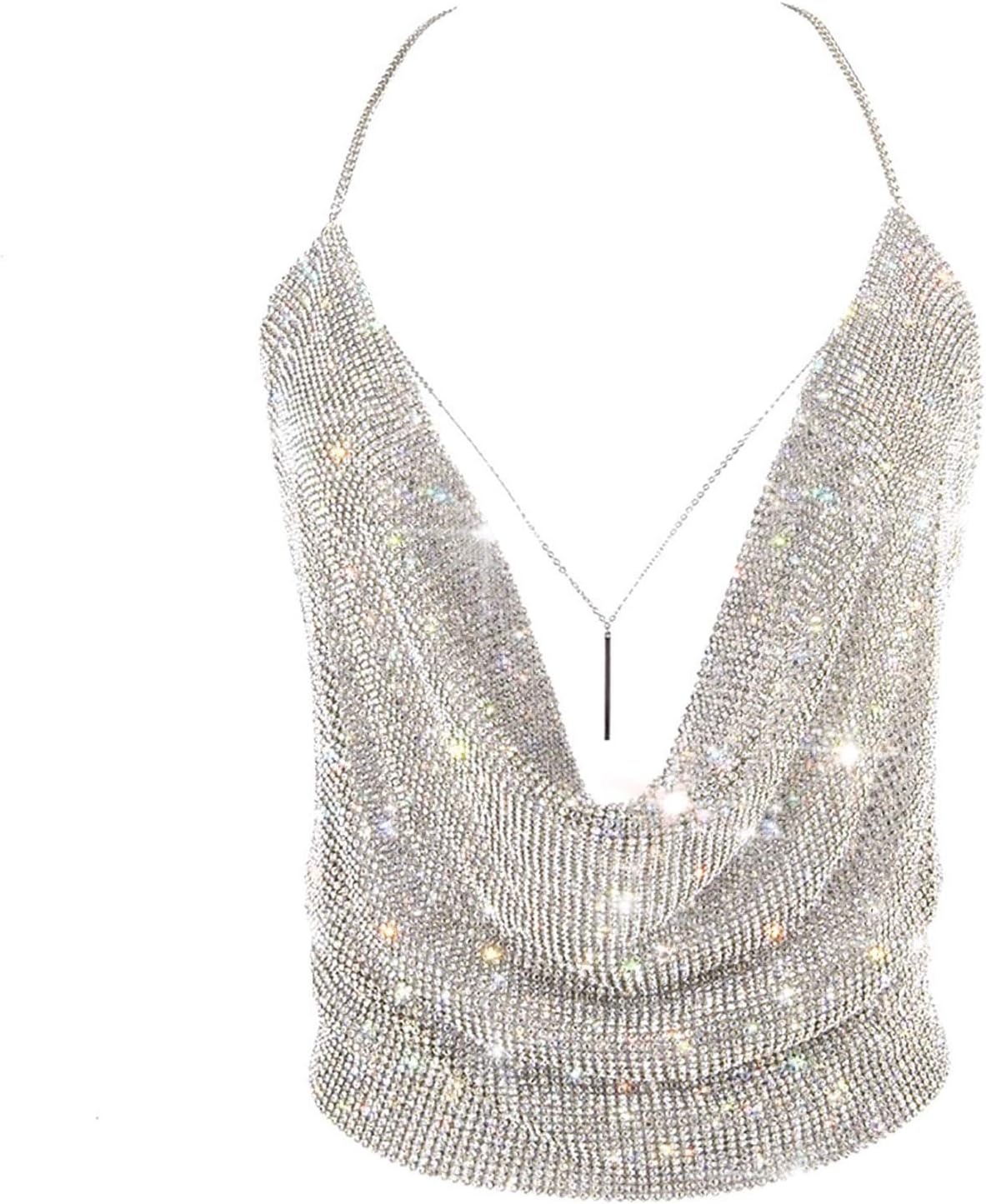 Gold Sexy Tops for Women - Sparkly Deep V Neck Crop Tank