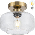 Semi Flush Mount Ceiling Light - Gold Seeded Glass 900LM