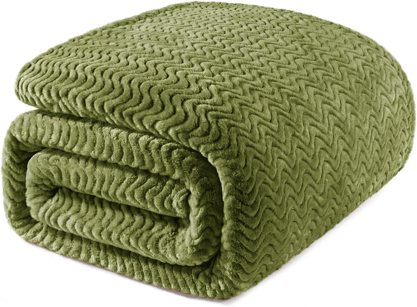 Soft Fleece Blanket Twin Size for All Seasons, Olive Green