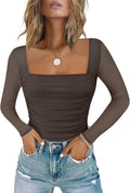 Chunpin Women's Square Neck Long Sleeve Mesh Bodysuit - Flattering Fit