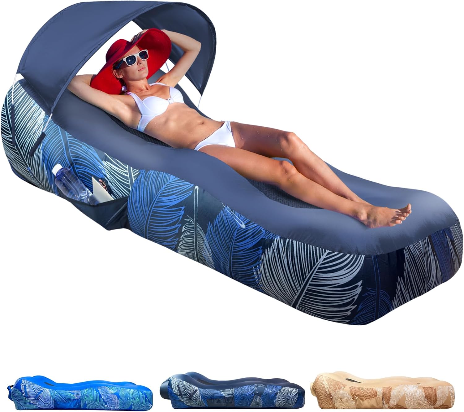 Inflatable Lounger Air Sofa with Sun Shade for Outdoor Comfort