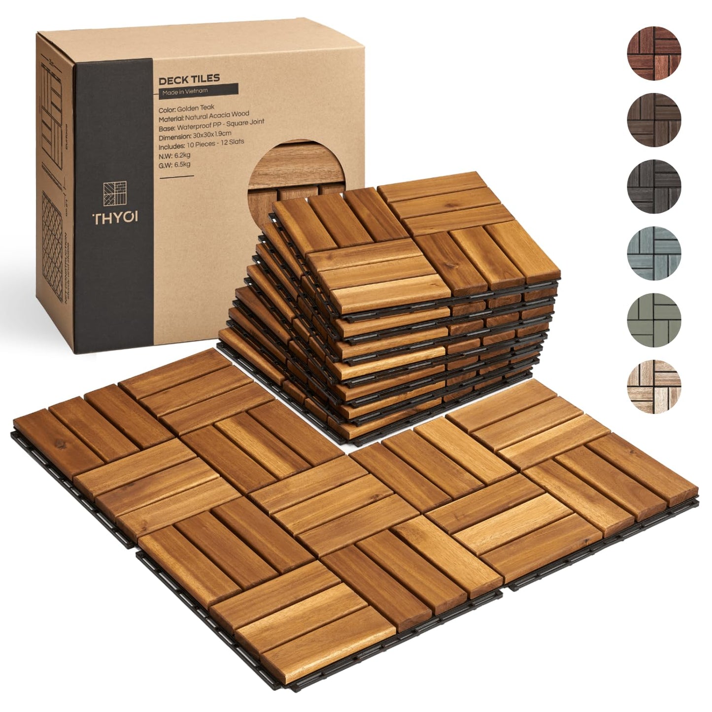 Interlocking Deck Tiles for Outdoor Waterproof Acacia Wood Use