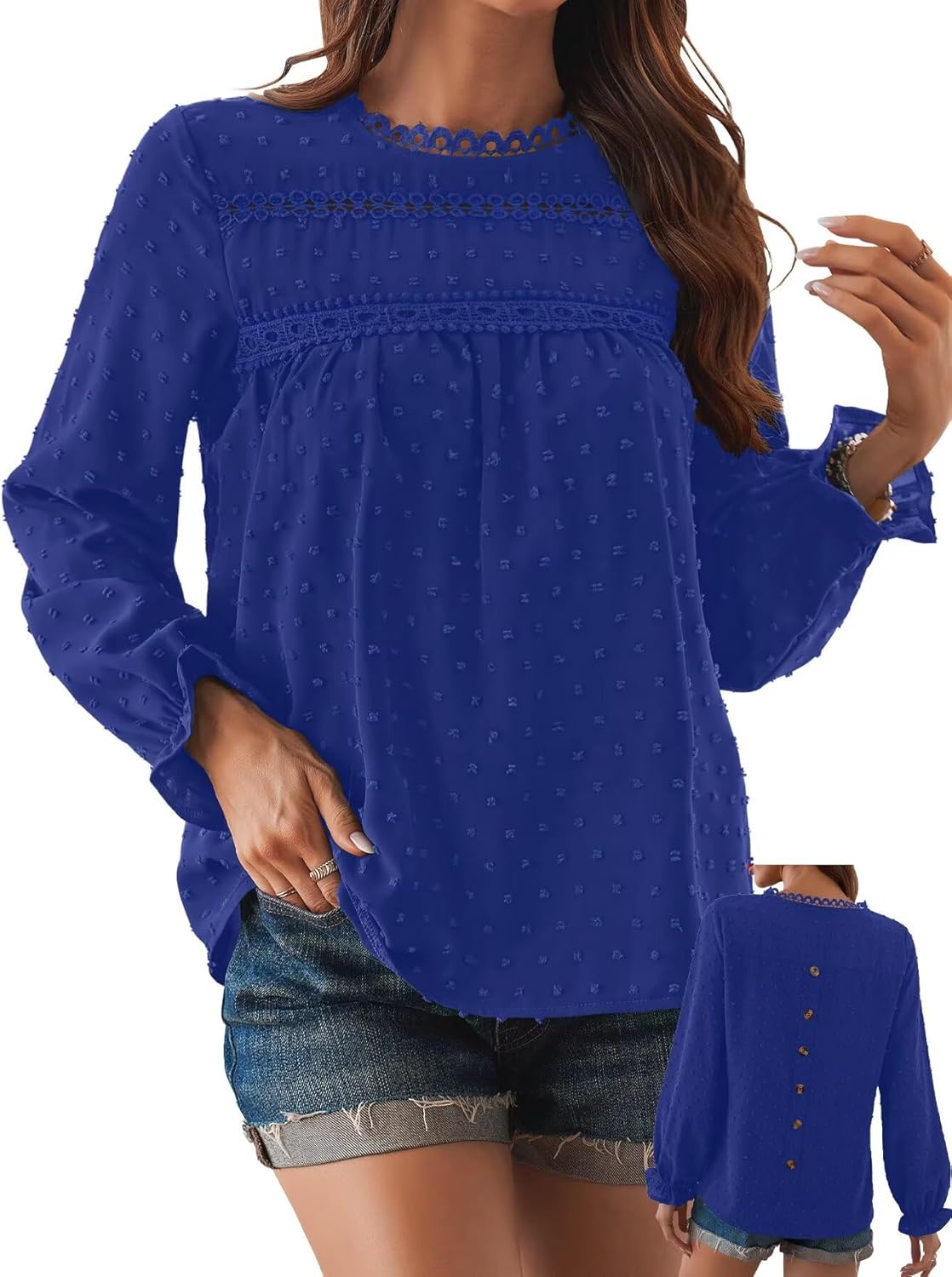 Womens Boho Tops Long Sleeve Shirts Cute Crewneck Blouse 2025