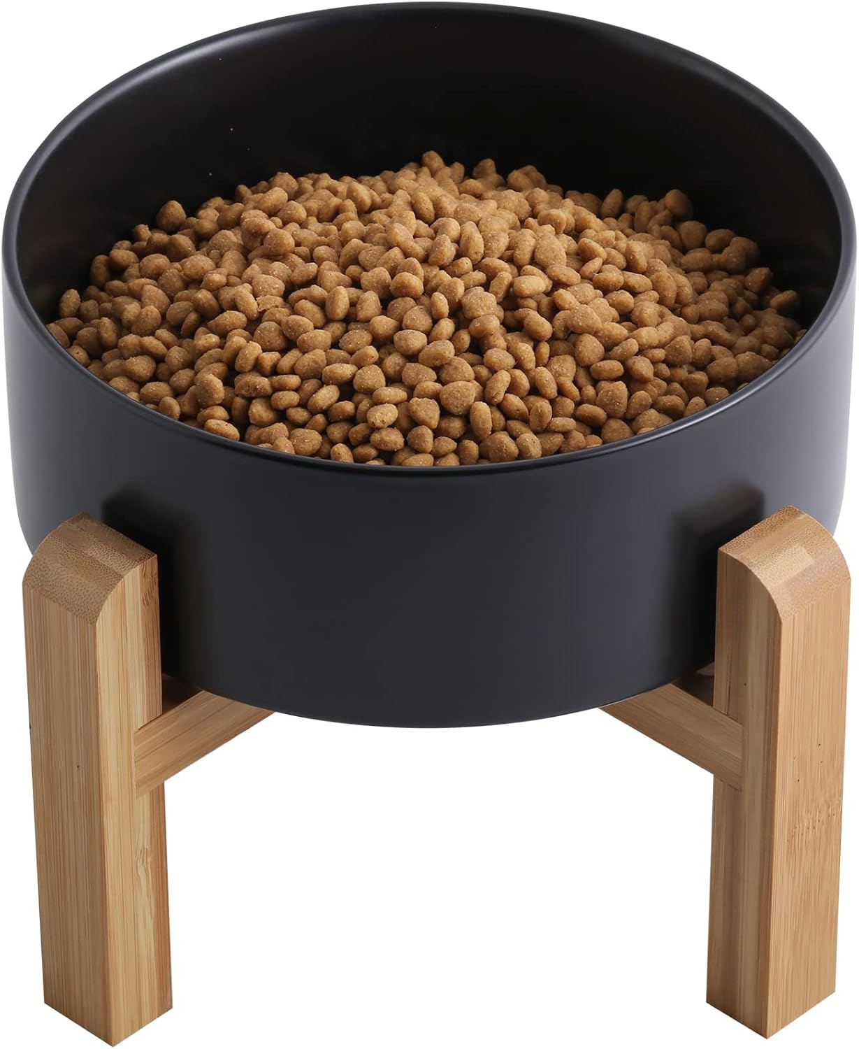 Elevated Ceramic Dog Bowl with Wood Stand for Large Breeds