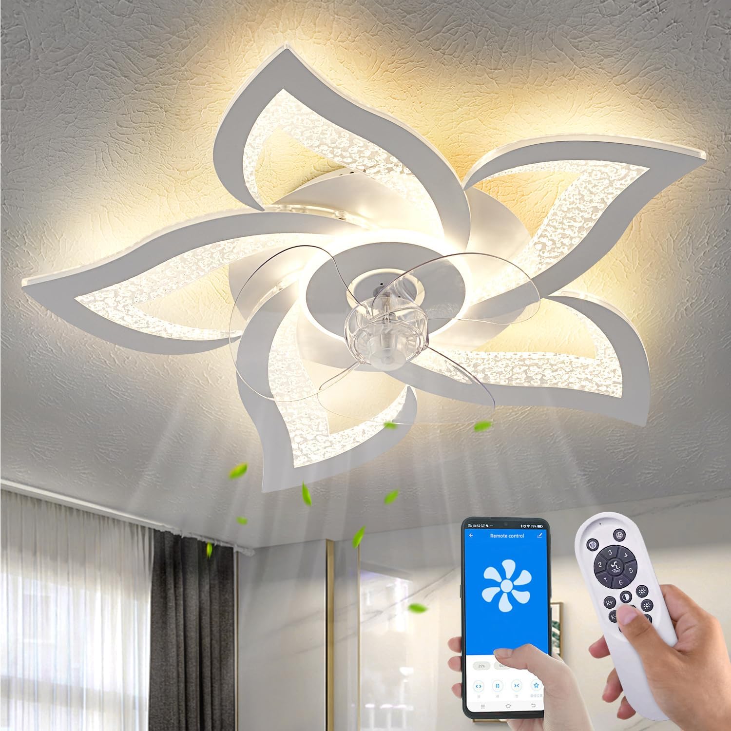 Ceiling Fan with Lights Remote Control for Kitchen Bedroom