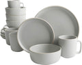 Gibson Zuma 16 Piece Round Stoneware Dinnerware Set - Matte Light Grey