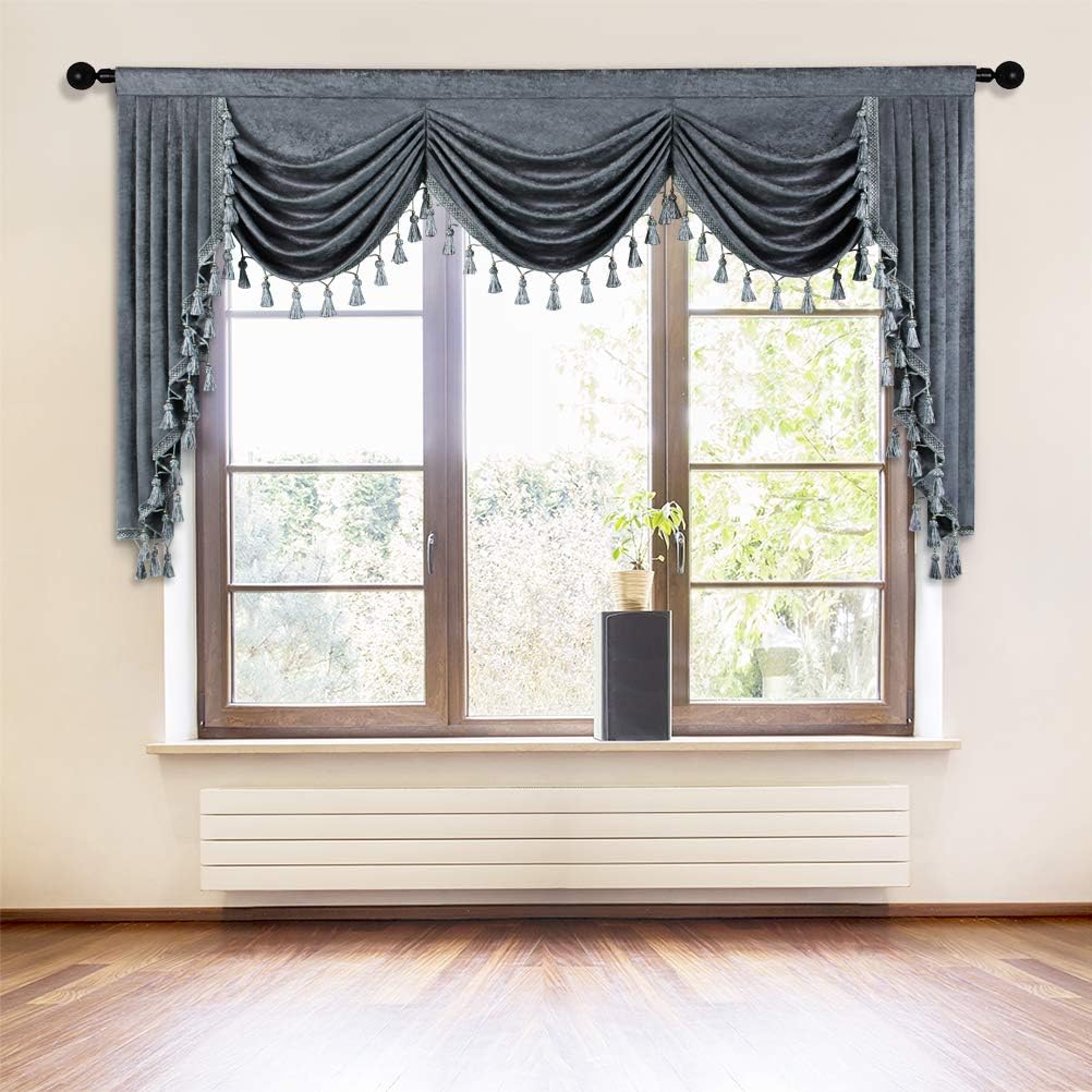 ELKCA Grey Chenille Window Curtains Valance for Living Room