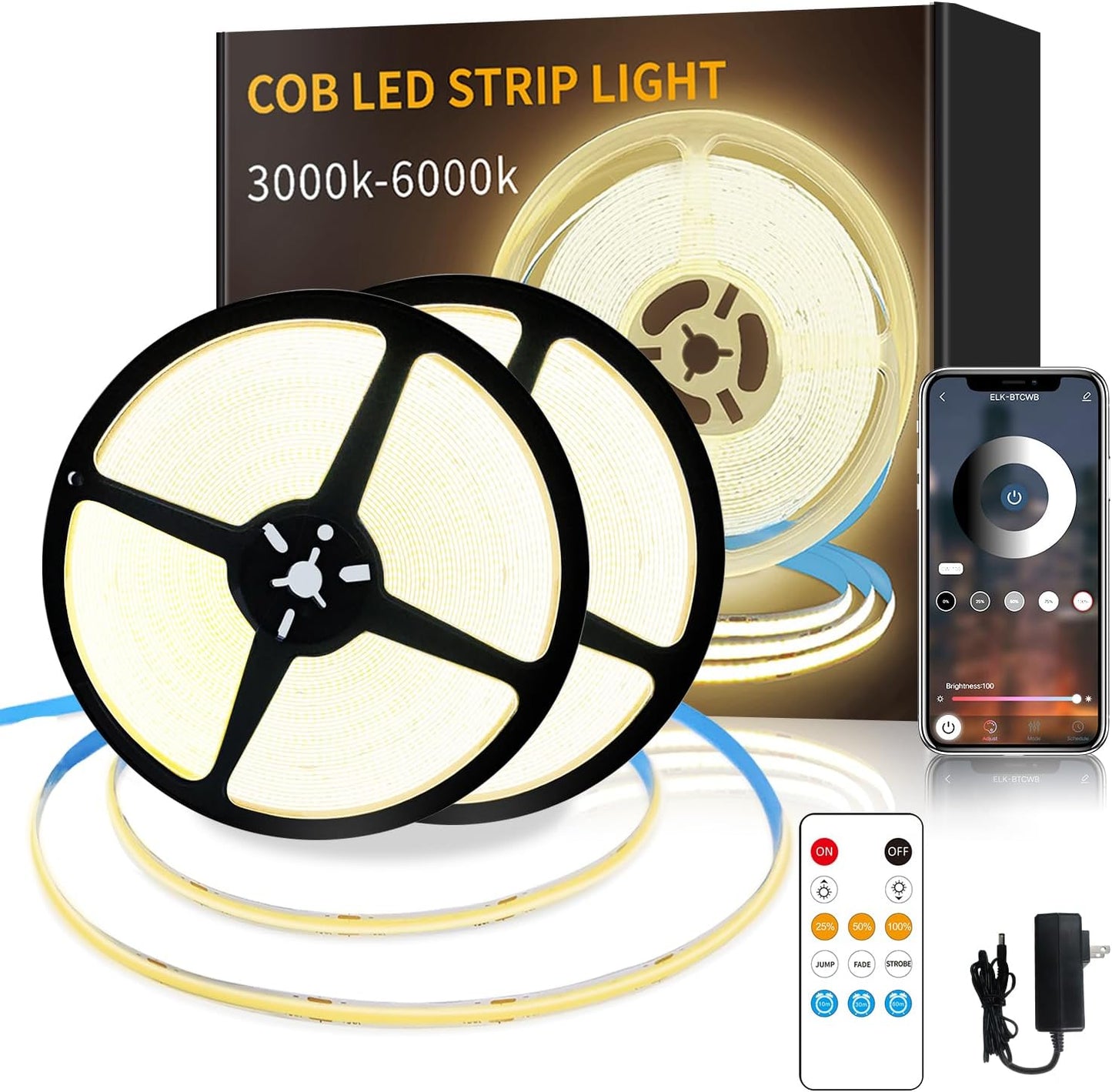 COB LED Strip Lights 100ft for Dimmable Warm White Illumination