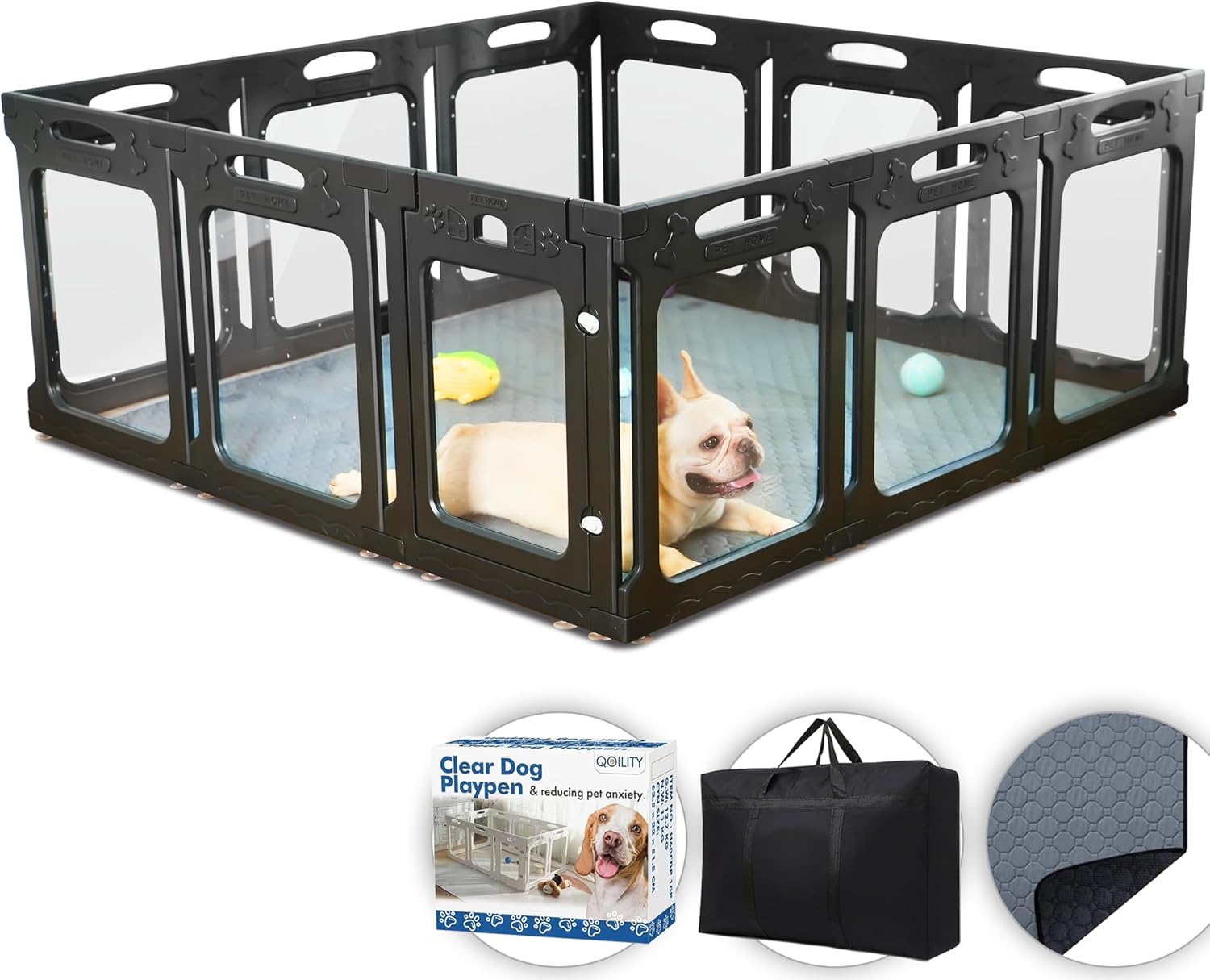 Clear Dog Playpen with Door - 24 Inch Height, 12 Panels for Pets