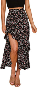 Boho Floral High Low Maxi Skirt - Flowy Summer Beach Style