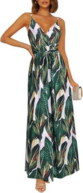 Womens Deep V Neck Floral Adjustable Spaghetti Strap Beach Maxi Dress