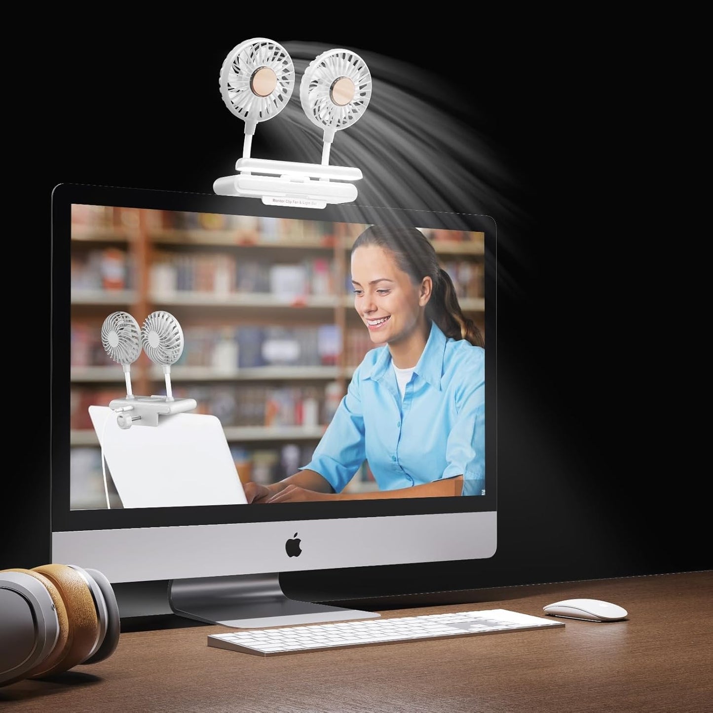 Versatile Desk Fan with Light Bar & Clamp