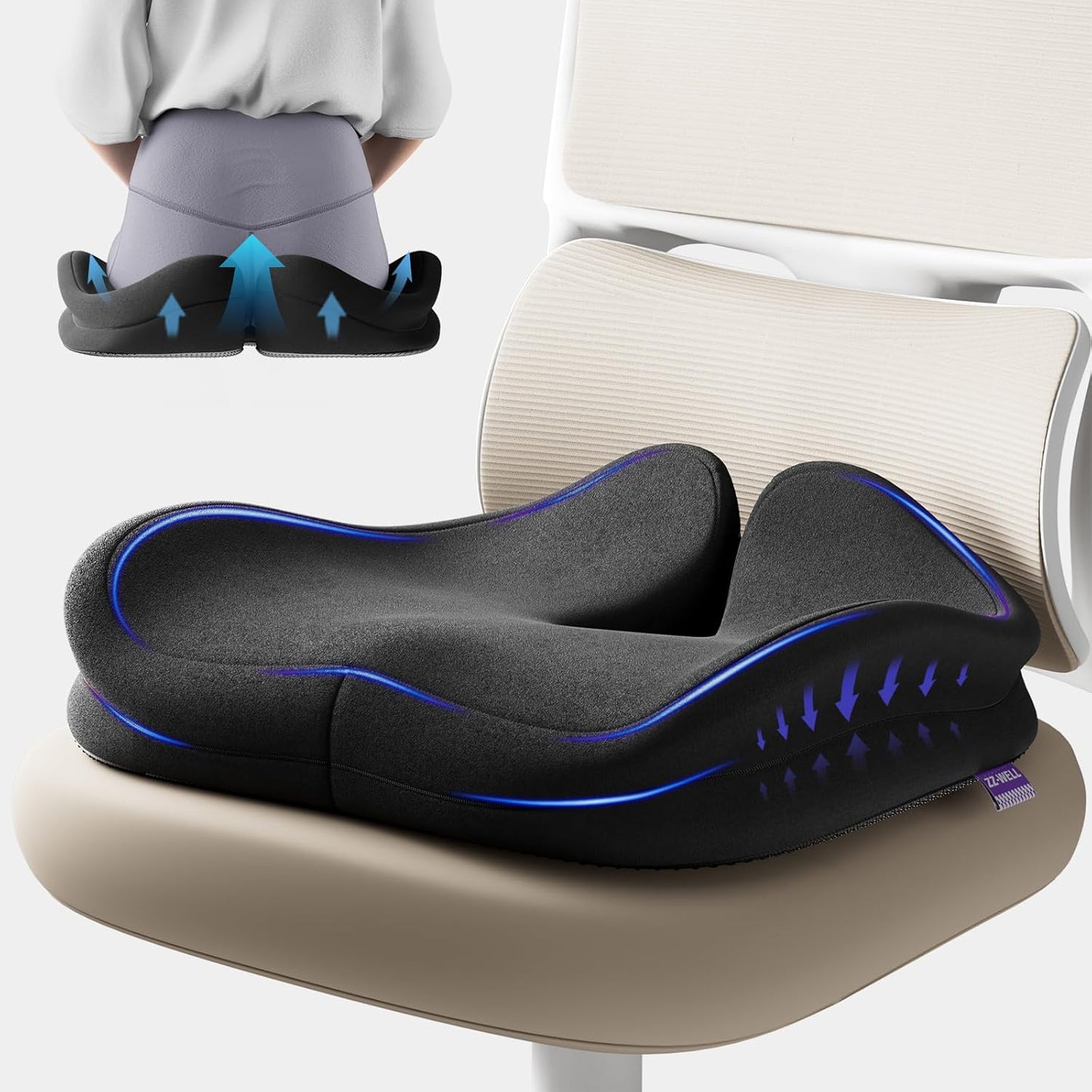 ZZ-WELL Coccyx Cushion: Extra Large Memory Foam Relief