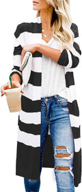 Women's Color Block Open Front Long Cardigan Sweater by CARDYDONY
